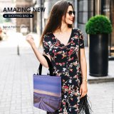 Yanfind Shopping Bag for Ladies Highway Outdoors Wyoming Usa Scenery Sky Horizon Road Landscape Sunrise Fields Reusable Multipurpose Heavy Duty Grocery Bag for Outdoors.