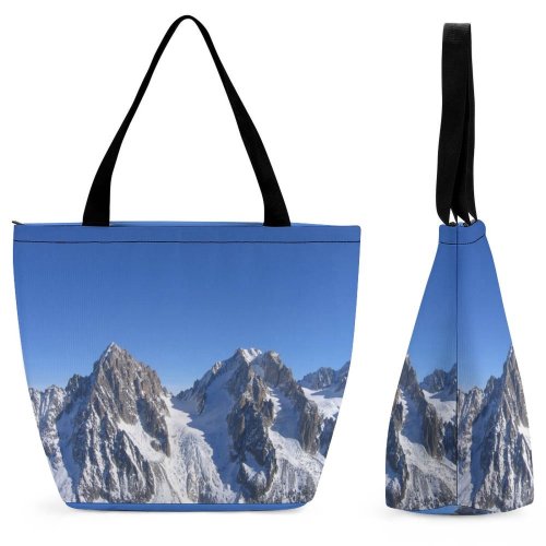 Yanfind Shopping Bag for Ladies Snow High Altitude Mont Blanc Look Top Mountainous Landforms Range Reusable Multipurpose Heavy Duty Grocery Bag for Outdoors.