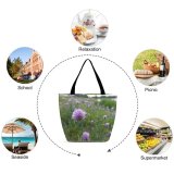 Yanfind Shopping Bag for Ladies Flowers Field Violet River Sunset Spring Flowering Plant Flower Creeping Thistle Chives Reusable Multipurpose Heavy Duty Grocery Bag for Outdoors.