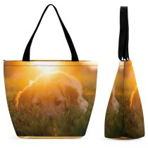 Yanfind Shopping Bag for Ladies Golden Dog Pet Sunlight Puppies Light Hour Iowa Nebraska Dusk Sunset Reusable Multipurpose Heavy Duty Grocery Bag for Outdoors.