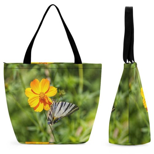 Yanfind Shopping Bag for Ladies Flower Plant Geranium Pilion Zagora Griechenland Invertebrate Insect Butterfly Pollen Petal Reusable Multipurpose Heavy Duty Grocery Bag for Outdoors.