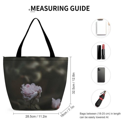 Yanfind Shopping Bag for Ladies Flower Plant Flora Rose Grey Petal Bloom Carnation Dark Closeup Quiet Reusable Multipurpose Heavy Duty Grocery Bag for Outdoors.