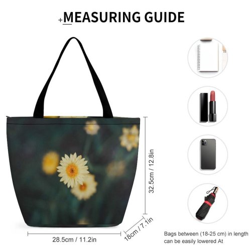 Yanfind Shopping Bag for Ladies Flower Plant Daisies Daisy Flora Garden Woodland Forest Reusable Multipurpose Heavy Duty Grocery Bag for Outdoors.