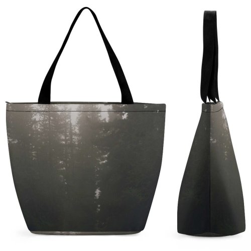Yanfind Shopping Bag for Ladies Fog Outdoors Tree Mist Plant Fir Abies Grey Forest Foggy Landscape Pinetrees Reusable Multipurpose Heavy Duty Grocery Bag for Outdoors.