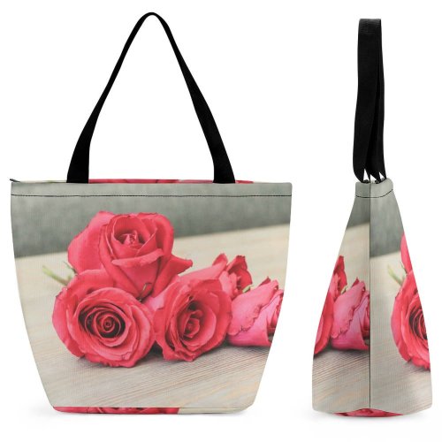 Yanfind Shopping Bag for Ladies Flower Plant Rose Arrangement Bouquet Petal Sad Table Romantic Love Petals Reusable Multipurpose Heavy Duty Grocery Bag for Outdoors.