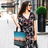 Yanfind Shopping Bag for Ladies Afterglow Scenery Bestfriends Sunset Evening Travel Leisure Beach Sunrise Outdoors Scenic Starry Reusable Multipurpose Heavy Duty Grocery Bag for Outdoors.