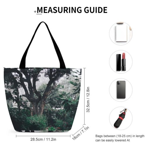 Yanfind Shopping Bag for Ladies Garden Outdoors Arbour Plant Tree Trunk India Grey Winter Wood Forest Moody Reusable Multipurpose Heavy Duty Grocery Bag for Outdoors.