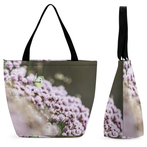 Yanfind Shopping Bag for Ladies Flower Plant Flora Lilac Butterfly Insect Invertebrate Wing Cherry Meditation Light Reusable Multipurpose Heavy Duty Grocery Bag for Outdoors.