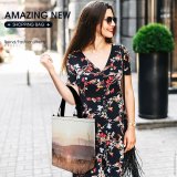 Yanfind Shopping Bag for Ladies Grass Plant Outdoors Romania Sunrise Sky Maramure Sunset Field Grassland Light Reusable Multipurpose Heavy Duty Grocery Bag for Outdoors.