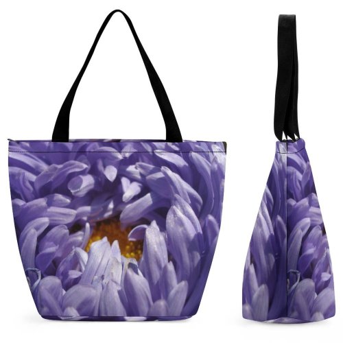 Yanfind Shopping Bag for Ladies Garden Flowers Macro Romania Bucharest Violet Flower Flowering Plant Petal Purple Aster Reusable Multipurpose Heavy Duty Grocery Bag for Outdoors.