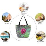 Yanfind Shopping Bag for Ladies Flower Rose Plant Geranium Erevi Petal Petals Dew Watery Reusable Multipurpose Heavy Duty Grocery Bag for Outdoors.