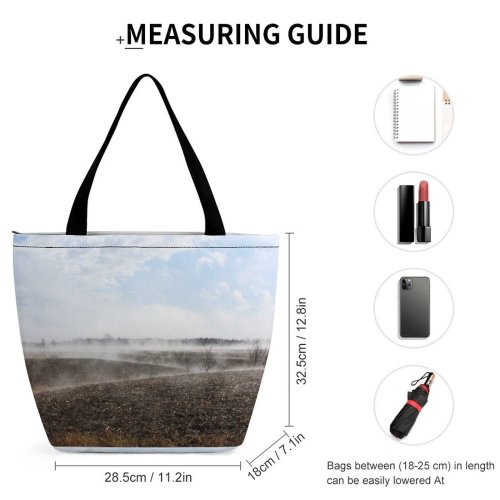 Yanfind Shopping Bag for Ladies Fog Outdoors Mist Grey Ground Foggy Morning Corn Field Farm Misty Plant Reusable Multipurpose Heavy Duty Grocery Bag for Outdoors.