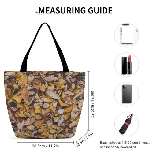 Yanfind Shopping Bag for Ladies Ground Forest National Park United Leaves Leaf Soil Gold Fallen Autumn Reusable Multipurpose Heavy Duty Grocery Bag for Outdoors.