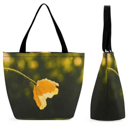 Yanfind Shopping Bag for Ladies Flower Bokeh Droplet Buttercup Dew Floral Stem Wildflower Light Flora Plant Reusable Multipurpose Heavy Duty Grocery Bag for Outdoors.