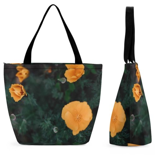 Yanfind Shopping Bag for Ladies Flower Geranium Plant Rose Poppy Petal Jar Potted Pottery Vase Flax Reusable Multipurpose Heavy Duty Grocery Bag for Outdoors.