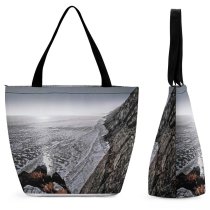 Yanfind Shopping Bag for Ladies Grey Ocean Coast Outdoors Sea Rock Winter Wave Lake Baikal Waterworld Iceworld Reusable Multipurpose Heavy Duty Grocery Bag for Outdoors.
