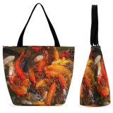 Yanfind Shopping Bag for Ladies Koi Fish Japanese Garden Pond Platform Swim Carp Feeding Feed Cuisine Reusable Multipurpose Heavy Duty Grocery Bag for Outdoors.