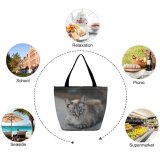 Yanfind Shopping Bag for Ladies Young Pet Funny Kitten Portrait Curiosity Cute Little Staring Cat Whisker Reusable Multipurpose Heavy Duty Grocery Bag for Outdoors.