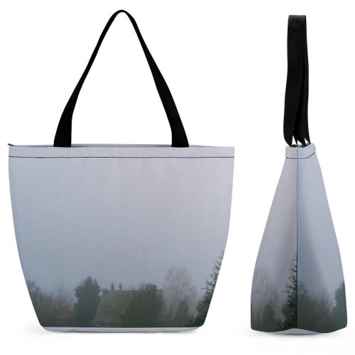 Yanfind Shopping Bag for Ladies Fog Outdoors Mist Grey Stock Reusable Multipurpose Heavy Duty Grocery Bag for Outdoors.
