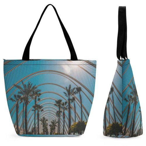 Yanfind Shopping Bag for Ladies Garden Arbour Outdoors Porch Patio Building Architecture Vegetation Plant Pergola Palm Tree Reusable Multipurpose Heavy Duty Grocery Bag for Outdoors.
