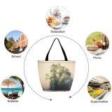 Yanfind Shopping Bag for Ladies Fog Outdoors Mist Tree Light Silhouette Foggy Plant Reusable Multipurpose Heavy Duty Grocery Bag for Outdoors.