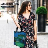 Yanfind Shopping Bag for Ladies Flower Pad Lily Flora Cactus Plant Bokeh Reflection Wildlife Ga Lilies Reusable Multipurpose Heavy Duty Grocery Bag for Outdoors.