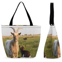 Yanfind Shopping Bag for Ladies Goat Grassland Goats Vertebrate Pasture Feral Antelope Wildlife Grass Horn Reusable Multipurpose Heavy Duty Grocery Bag for Outdoors.