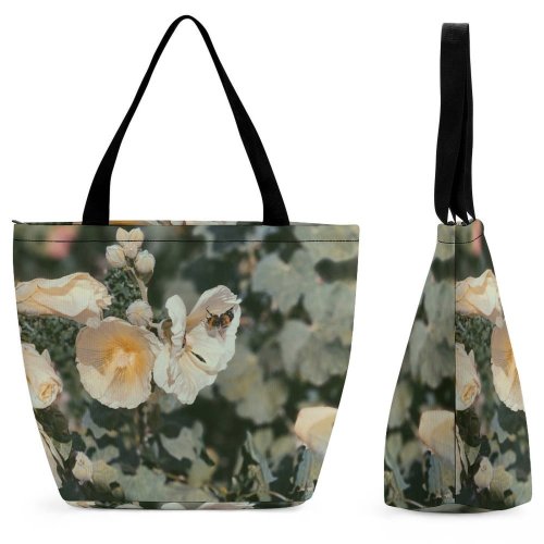 Yanfind Shopping Bag for Ladies Flower Plant Geranium Rose Petal Summer Bee Acanthaceae Reusable Multipurpose Heavy Duty Grocery Bag for Outdoors.