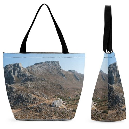 Yanfind Shopping Bag for Ladies Ground Outdoors Road Plateau Range Countryside Rubble Landscape Island Reusable Multipurpose Heavy Duty Grocery Bag for Outdoors.