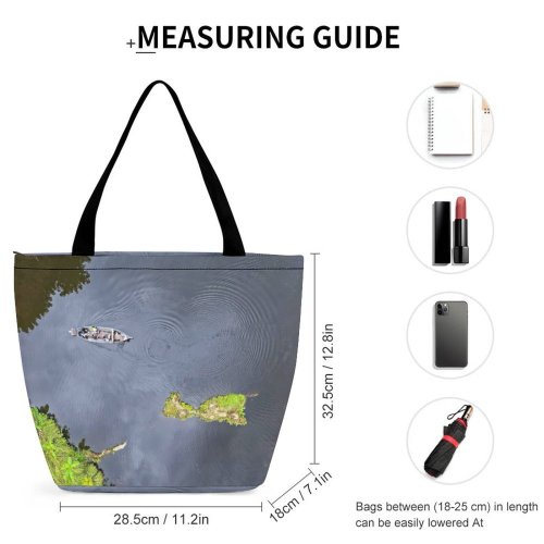 Yanfind Shopping Bag for Ladies Above Drone Boat From River Watercraft Indoensia Ripple Lake Bird's Aerial Reusable Multipurpose Heavy Duty Grocery Bag for Outdoors.