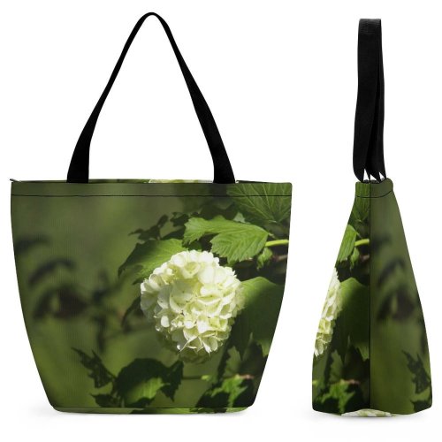 Yanfind Shopping Bag for Ladies Flower Leaves Light Flowering Plant Petal Leaf Botany Hydrangeaceae Viburnum Hydrangea Reusable Multipurpose Heavy Duty Grocery Bag for Outdoors.