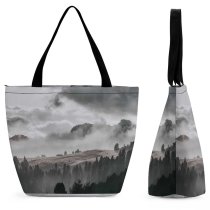 Yanfind Shopping Bag for Ladies Grey Würzjoch Italy Hillside Tree Mist Cloud Foggy Fog IOS Landscape Reusable Multipurpose Heavy Duty Grocery Bag for Outdoors.