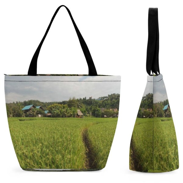 Yanfind Shopping Bag for Ladies Grassland Field Outdoors Paddy Countryside Plant Vegetation Mae La Noi Hong Son Reusable Multipurpose Heavy Duty Grocery Bag for Outdoors.