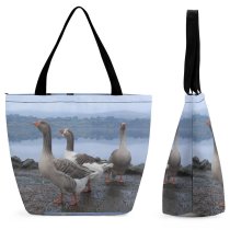 Yanfind Shopping Bag for Ladies Geese Lough Reflection Bird Duck Goose Ducks Swans Beak Waterfowl Atmospheric Sky Reusable Multipurpose Heavy Duty Grocery Bag for Outdoors.