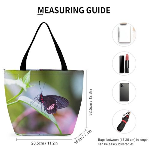 Yanfind Shopping Bag for Ladies Honey Bee Insect Butterfly Plant Invertebrate Flower Purple Leaf Wing Macro Reusable Multipurpose Heavy Duty Grocery Bag for Outdoors.