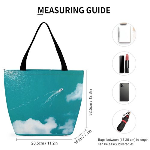 Yanfind Shopping Bag for Ladies Above Daylight Boat Drone From Attersee Sea Outdoors Motorboat Lake Bird's Reusable Multipurpose Heavy Duty Grocery Bag for Outdoors.