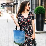 Yanfind Shopping Bag for Ladies Freedom Humans Sea Shore Grass Sky Relaxed Enjoy Enjoying Happy Reusable Multipurpose Heavy Duty Grocery Bag for Outdoors.