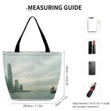 Yanfind Shopping Bag for Ladies Hong Kong Boat Harbor City Fishing Sky Cityscape Daytime Metropolitan Area Reusable Multipurpose Heavy Duty Grocery Bag for Outdoors.