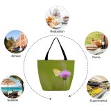 Yanfind Shopping Bag for Ladies Flower Plant Thistle Buda United States Flora Butterfly Moth Outdoor Garden Reusable Multipurpose Heavy Duty Grocery Bag for Outdoors.