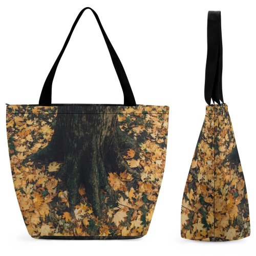 Yanfind Shopping Bag for Ladies Flora Ivy Plant Tree Autumnal Grass Fallen Leaves Roots Trunk Autumn Forest Reusable Multipurpose Heavy Duty Grocery Bag for Outdoors.