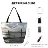 Yanfind Shopping Bag for Ladies Lake Idaho Pier Boat Sky Tree Cloud Sea Morning Horizon Reflection Calm Reusable Multipurpose Heavy Duty Grocery Bag for Outdoors.