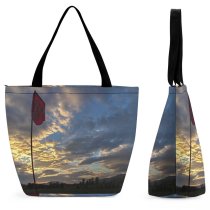 Yanfind Shopping Bag for Ladies Sky Sunrise Sunset Flag Cloud Natural Landscape Cumulus Morning Evening Atmosphere Reusable Multipurpose Heavy Duty Grocery Bag for Outdoors.