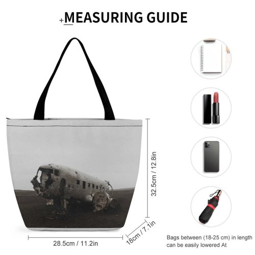 Yanfind Shopping Bag for Ladies Aeroplane Ruined Wreck Airplane Aircraft Empty Plane Broken Abandoned Crash Destroyed Airliner Reusable Multipurpose Heavy Duty Grocery Bag for Outdoors.