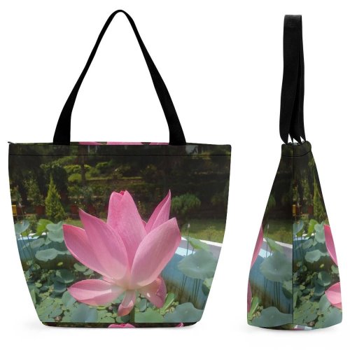 Yanfind Shopping Bag for Ladies Flower Lotus Beautiful Rose Elegant Family Sacred Flowering Plant Aquatic Petal Lily Reusable Multipurpose Heavy Duty Grocery Bag for Outdoors.