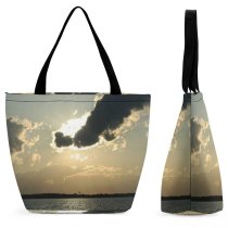 Yanfind Shopping Bag for Ladies Sunset Cloud Fire Sky Peaceful Horizon Afterglow Cumulus Daytime Sea Reusable Multipurpose Heavy Duty Grocery Bag for Outdoors.