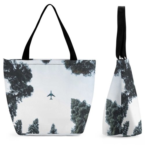 Yanfind Shopping Bag for Ladies Aeroplane Forest Airplane Aircraft Plane Transportation Outdoors Flying Scenic Reusable Multipurpose Heavy Duty Grocery Bag for Outdoors.