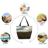 Yanfind Shopping Bag for Ladies Grass Plant Field Grassland Outdoors Land Countryside Forest Savanna Stock Reusable Multipurpose Heavy Duty Grocery Bag for Outdoors.