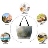 Yanfind Shopping Bag for Ladies Fog Outdoors Mist Art Grey Morning Lake Tree Wood Island Home Early Reusable Multipurpose Heavy Duty Grocery Bag for Outdoors.