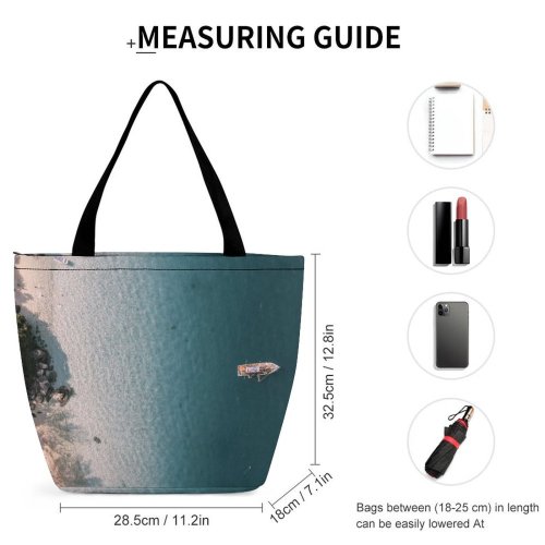 Yanfind Shopping Bag for Ladies Above Drone Boat From Photo Sea Watercraft Beach Bird's Aerial Shot Reusable Multipurpose Heavy Duty Grocery Bag for Outdoors.
