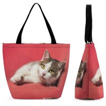 Yanfind Shopping Bag for Ladies Young Pet Funny Kitten Portrait Curiosity Cute Little Furry Sleep Whisker Reusable Multipurpose Heavy Duty Grocery Bag for Outdoors.